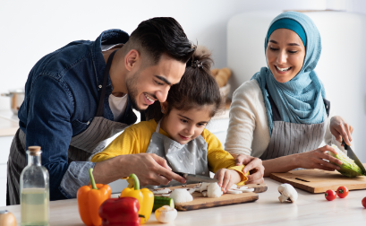 Family cooking dinner