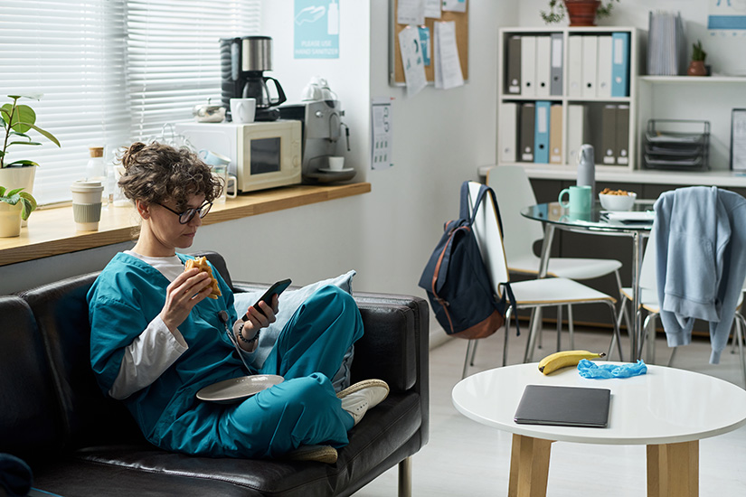 A doctor in a break room